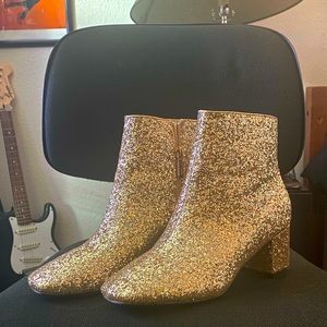 Dolls Kill Cape Robbin Heeled Glitter Gold Ankle Boots
